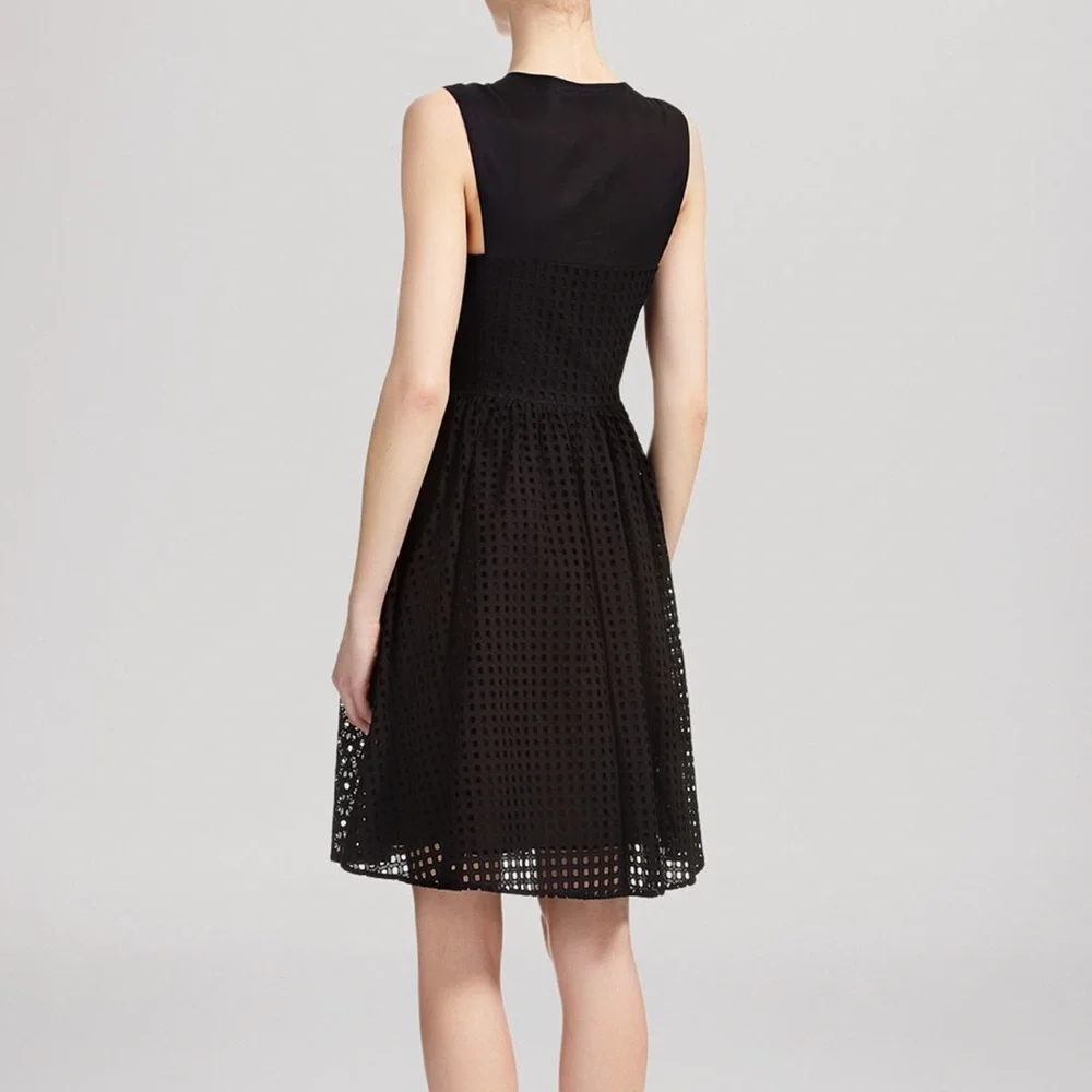 Whistles Lattice Broiderie Lace Sleeveless Fit & Flare Dress Black 6 Knee Length - Picture 2 of 11